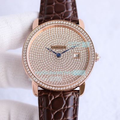 Replica Cartier Ronde Solo de Cartier Iced Out Watch Rose Gold 42MM